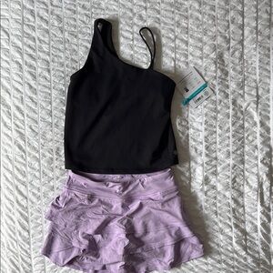Black Asymmetrical Tank Top and Lavender Skirt Set size M or 8/10